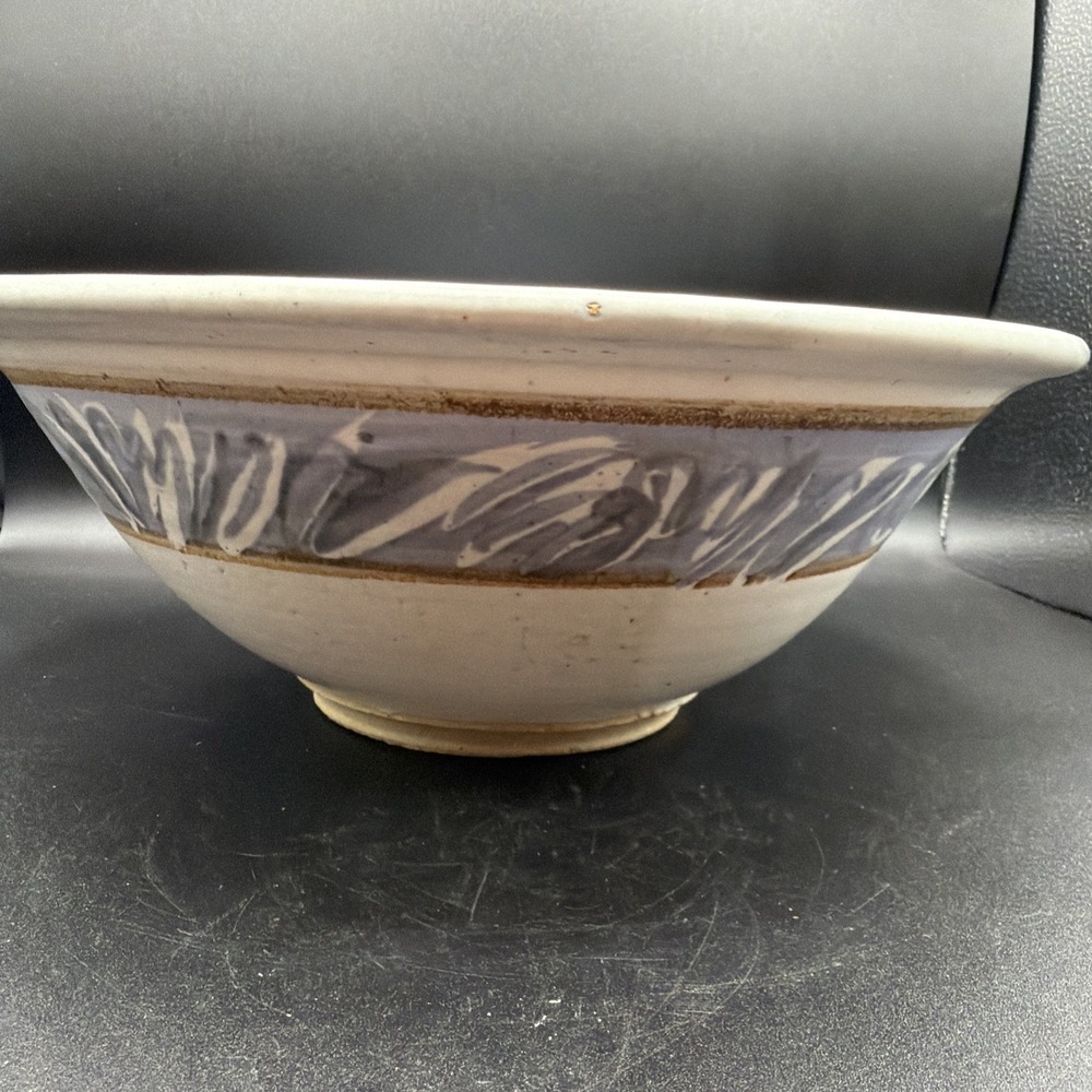 VTG Artist Signed Studio Pottery Large Serving Bowl Glazed Stoneware Signed 12" - Picture 3 of 7